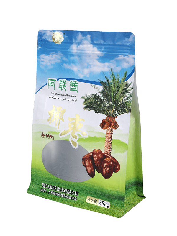 Saco de fundo plano com janela frontal para embalagem de alimentos secos